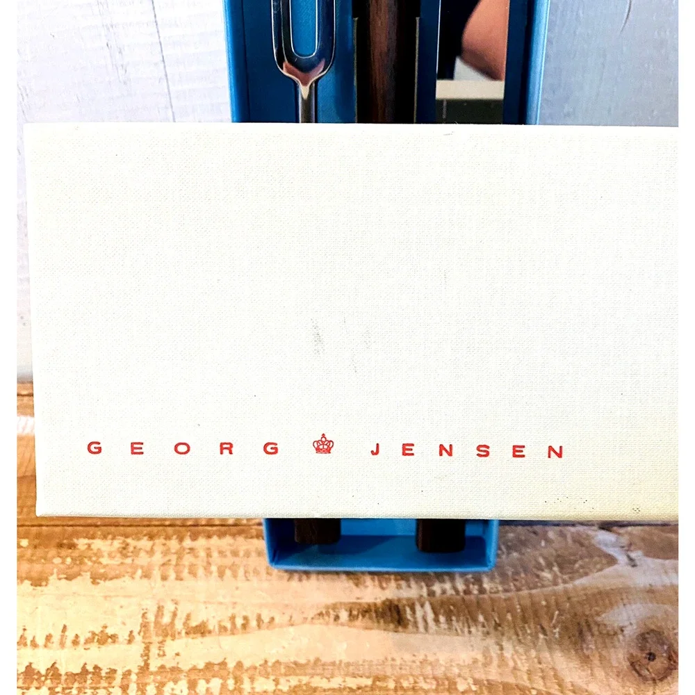 New Vintage Georg Jensen 3 Pc Carving Set Knife Fork Steel Box Denmark NOS